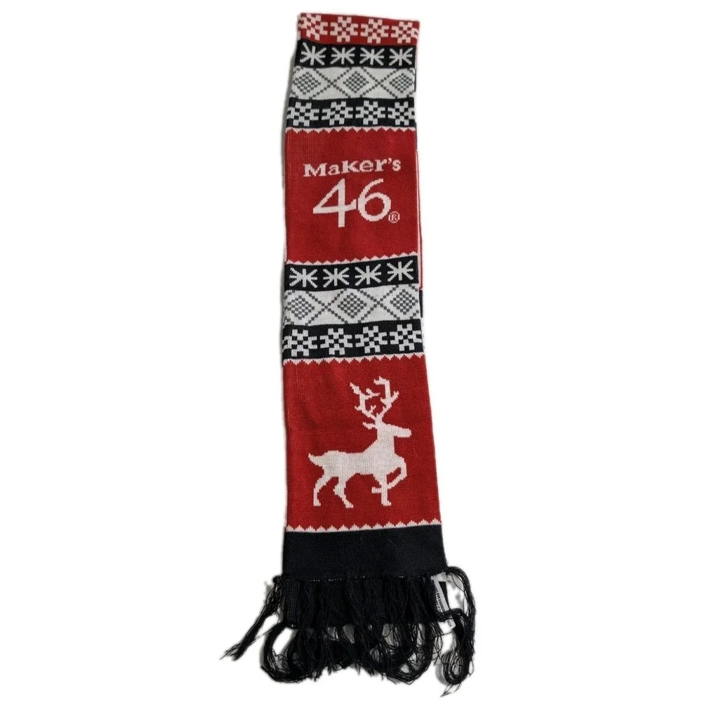 Maker's Mark 46 Logo Scarf Red Knit Reindeer Winter‎ Whiskey Merchandise